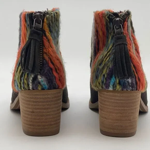 TOMS Ankle Boots Women's 6 Chocolate Brown Leila Suede Shoes Striped Tassel EUC‎ - Picture 4 of 16